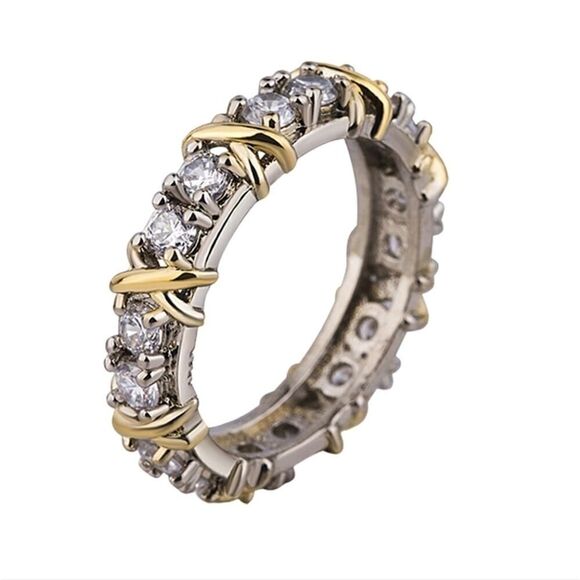 Exquisite Dual Color X Ring Platinum Plated Rhinestone Women - Picture 3 of 4